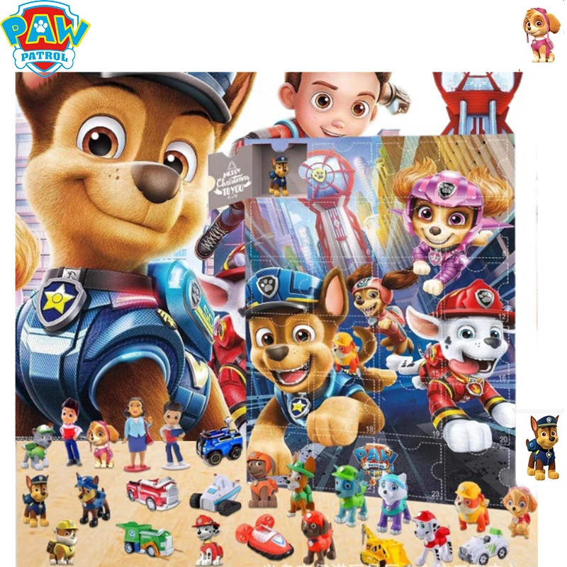 Anime Paw Patrol Christmas Calendar Blind Box Advent with 24Pcs Figures Halloween Countdown Toys Collectible Toy for Kids Gift