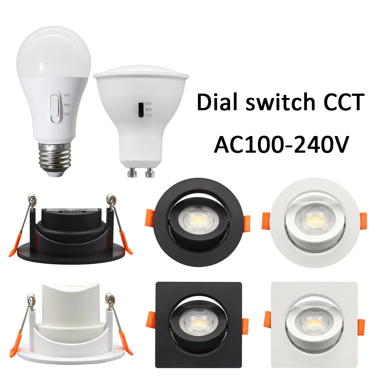 

Светодиодная лампа-спот GU10 с изменяемой цветовой температурой (3 CCT), AC100-240V, цоколь E27, с поворотным переключателем, 3000K, 4000K, 6500K, регулируемый угол освещения, для дома и спальни