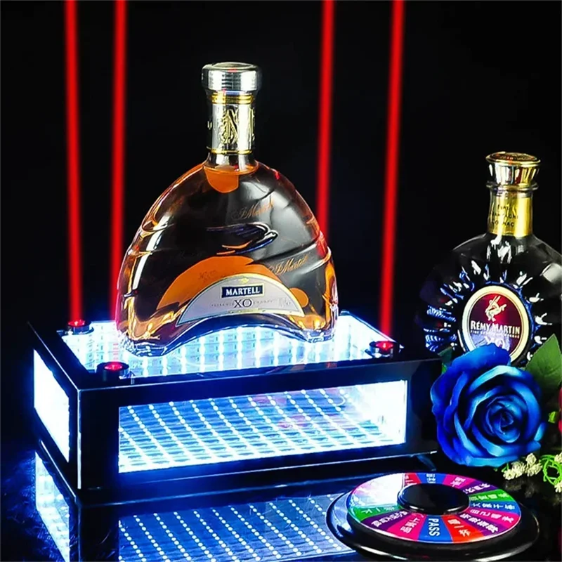 Laser abyss Mirror Wine Display Holder Champagne Bottle Glorifiers LED bottle Presenter With Green Blue Red Laser Light party