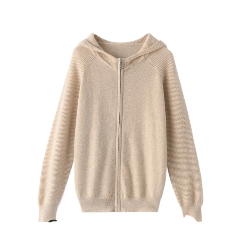 

Кашемировый свитер женский, 100% чистый кашемир, новый вязаный кардиган с капюшоном, кашемировый теплый однотонный свитер весной.