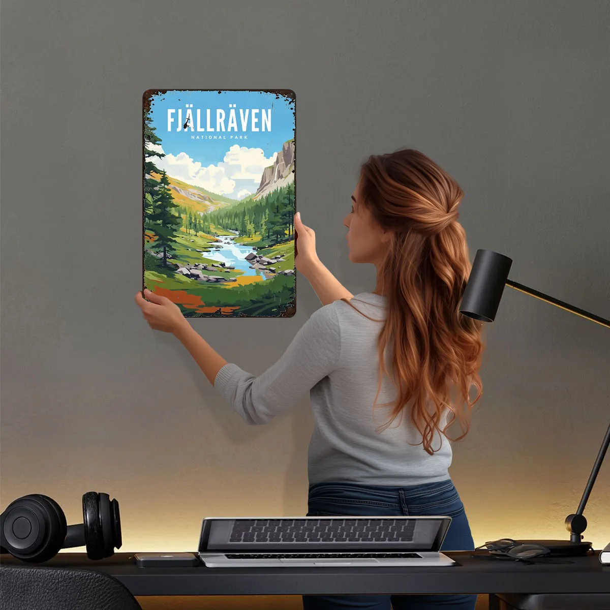 Póster de Metal del Parque Nacional Fjallraven, decoraciones para el hogar, carteles de estaño de Metal hechos a medida para decoración artística de pared del hogar, adornos de habitación