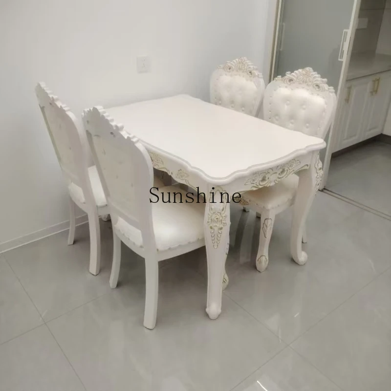 

European-style large and small apartment modern simple carved solid wood dining table