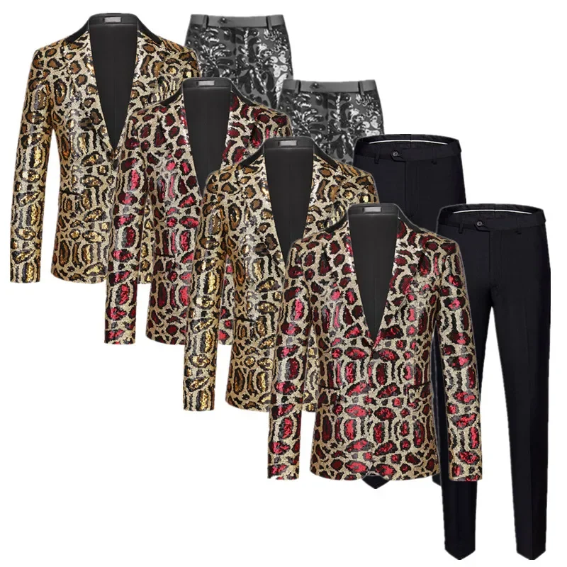 

（Jacket+pants) Fashionable Men's Luxury Sequined Suit 2026 New Men's Ballroom KTV Fashion Set, European Sizes XXXS-XXL