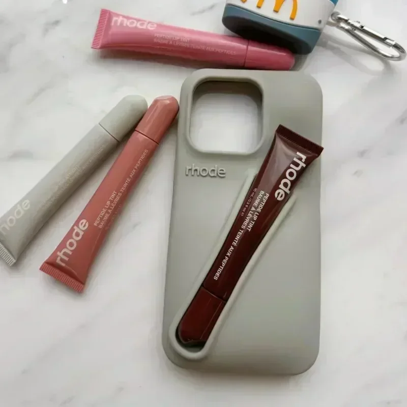 Watch Rhode DIY Lipstick Lip Soft Silicone Phone Case For iPhone 11 12 13 14 15 Pro Max Can Installed With Lipstick Back Cover