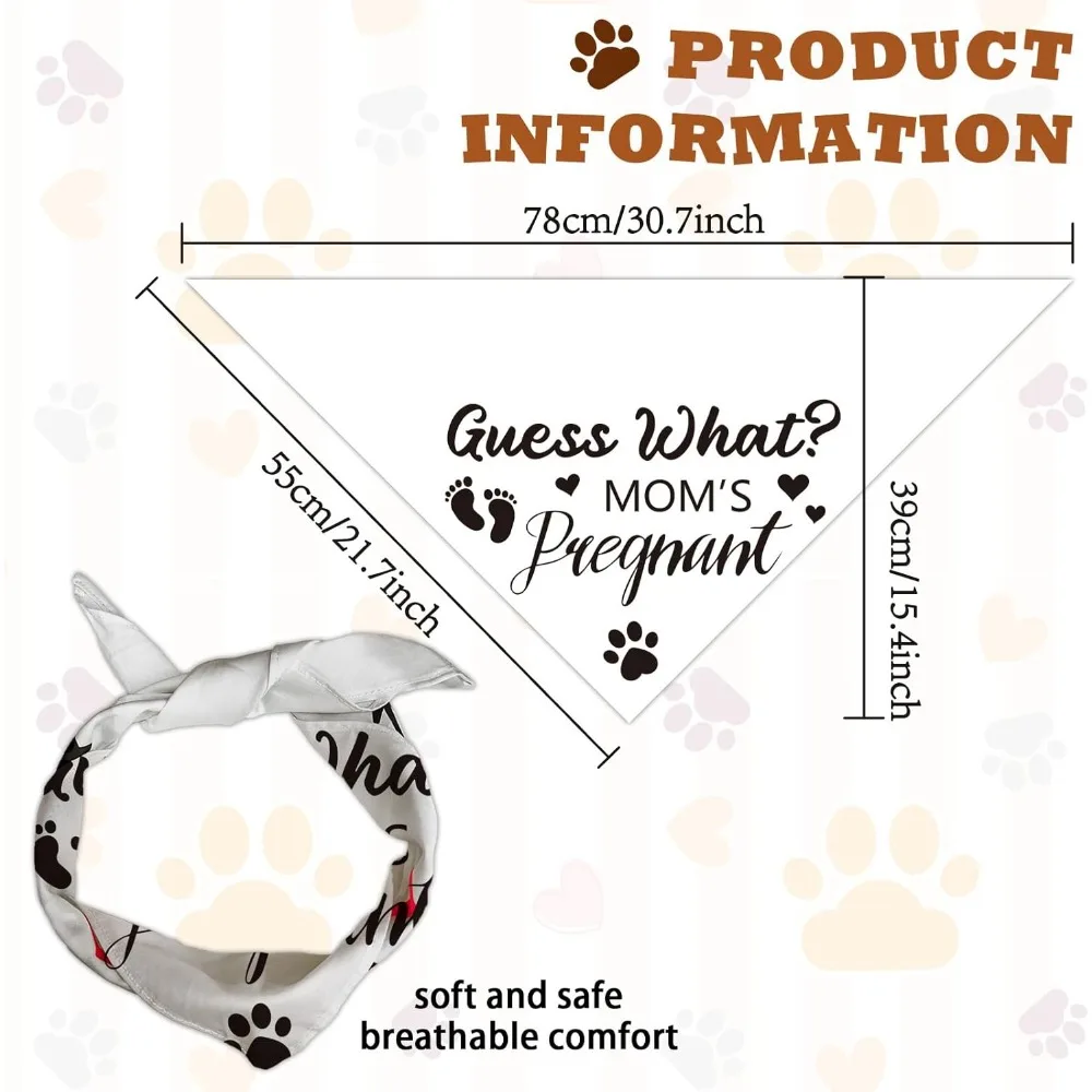 1 Pc Mom is Pregnant Printed Dog Bandana White Pregnancy Announcement Reveal Puppy Scarf Kerchief Cotton Decorative making kit