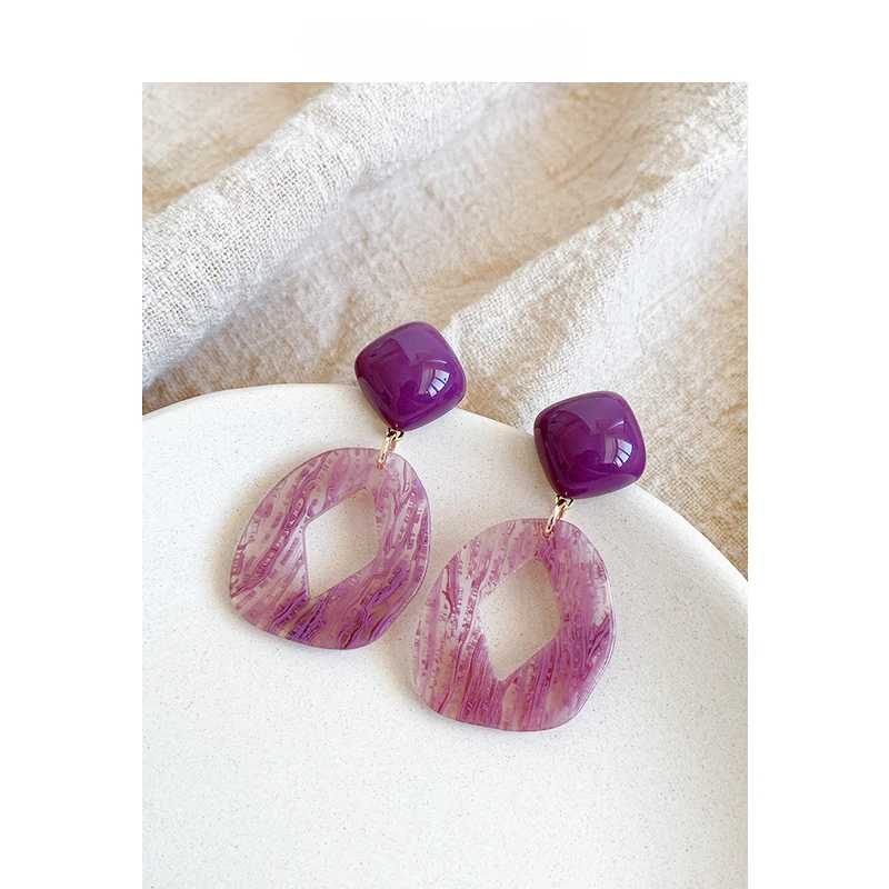 

Gentle French Girl Purple Vintage Geometric Acetate Ins Wind Earrings