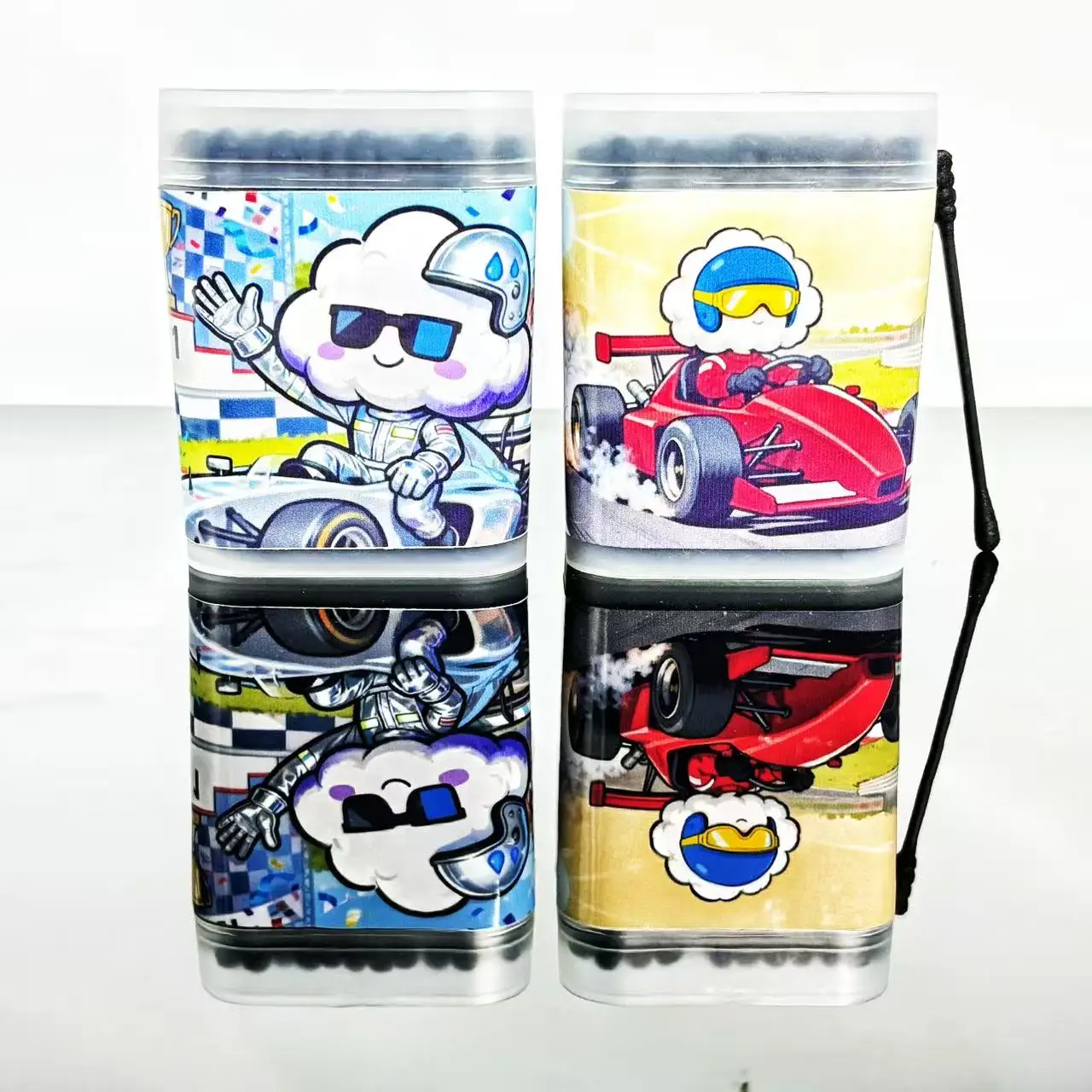 200개 레이싱 테마 양면 검정 면봉, 창의적인 나선형 라운드 경쟁 레이싱 요소 면봉 스틱