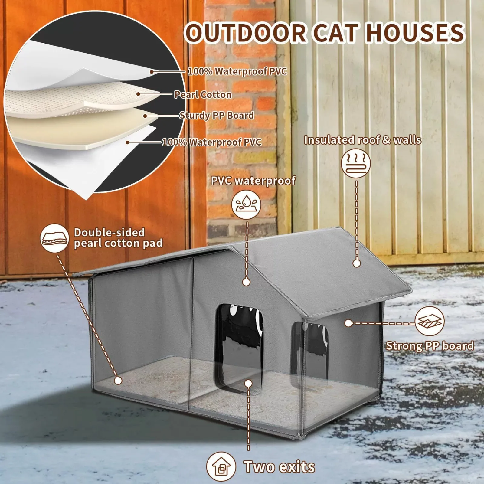 Multi temporada ao ar livre casa de gato telhado destacável impermeável abrigo quente dobrável cama para animais de estimação para gatos vadios cães pequenos cama universal