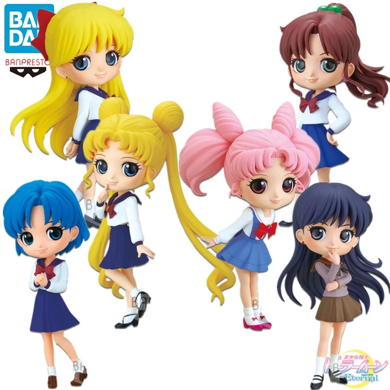 Original Bandai Sailor Moon Eternal Anime Figure 14cm Kino Makoto Q Posket Action Figure Toys For Kids Gift Collectible Model