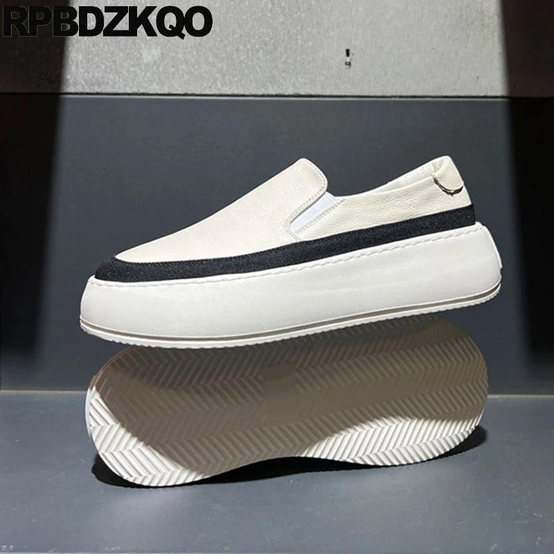 

Men Sneakers Sport Creepers Lightweight Athletic Round Toe Flatforms Shoes Plain Flats Slip On Skate Cow Skin Trainers Muffin