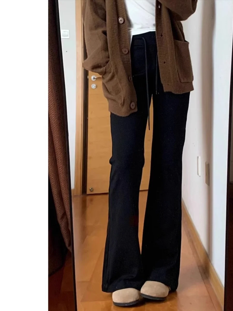 Pantalon de sport décontracté évasé pour femme, style américain, automne-hiver, grandes tailles, couvrant les hanches, amincissant, polyvalent, coupe poire...