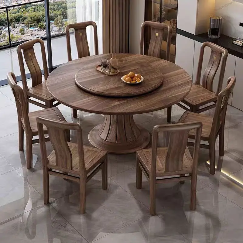 

Chinese walnut solid wood dining table and chair combination large round table simple home high-end dining table hotel dining