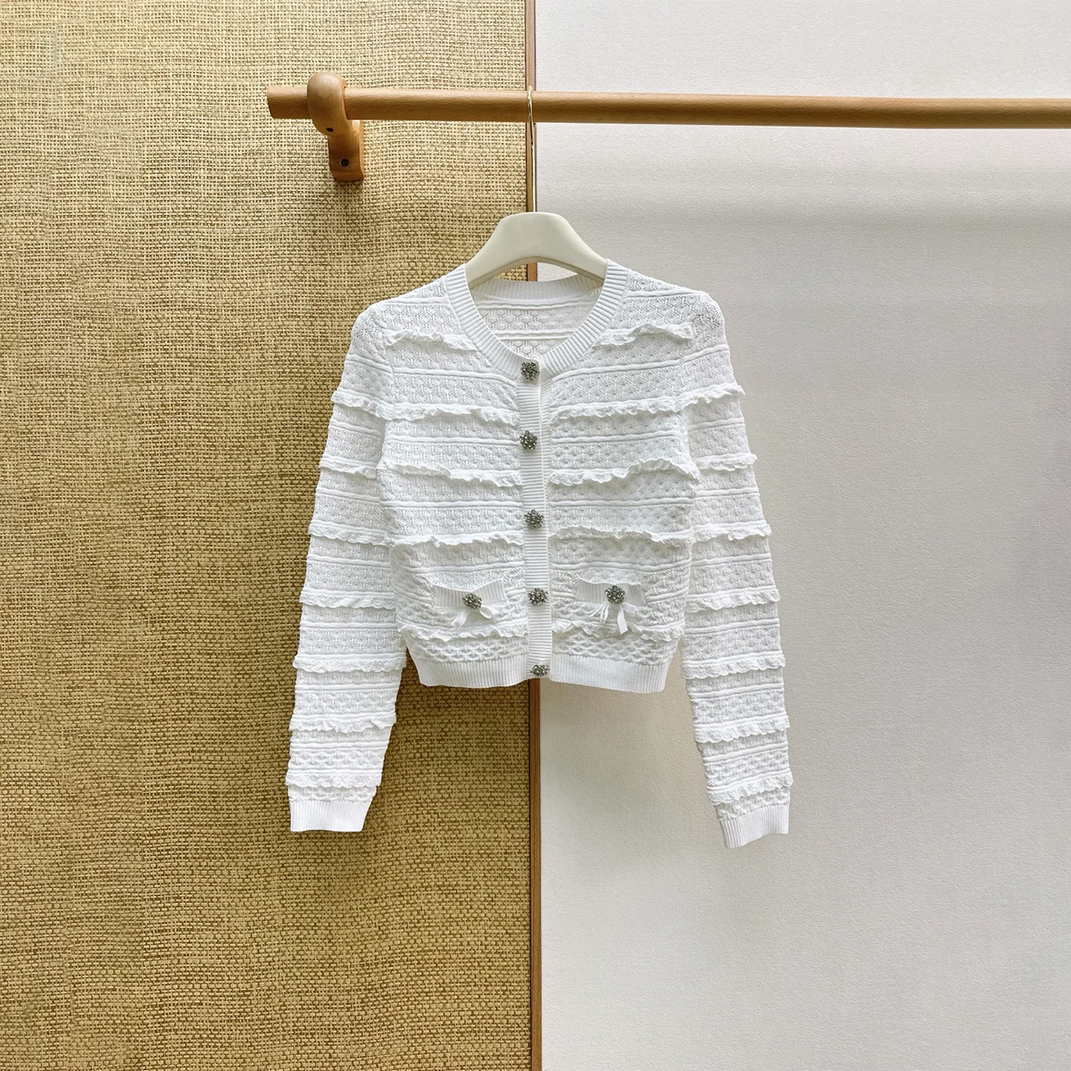 2026 High quality new women's clothing hollow out fungus edge knitted cardigan women's short and thin sunscreen jacket--hb717