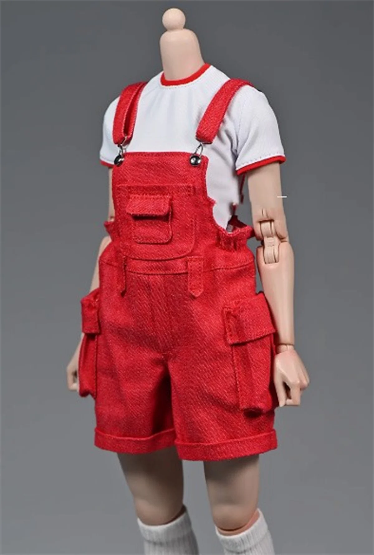 1/6 overalls   customize female Red pants shorts trousers Workwear pocket Clothes model Fit 12Inch  Action Figure body