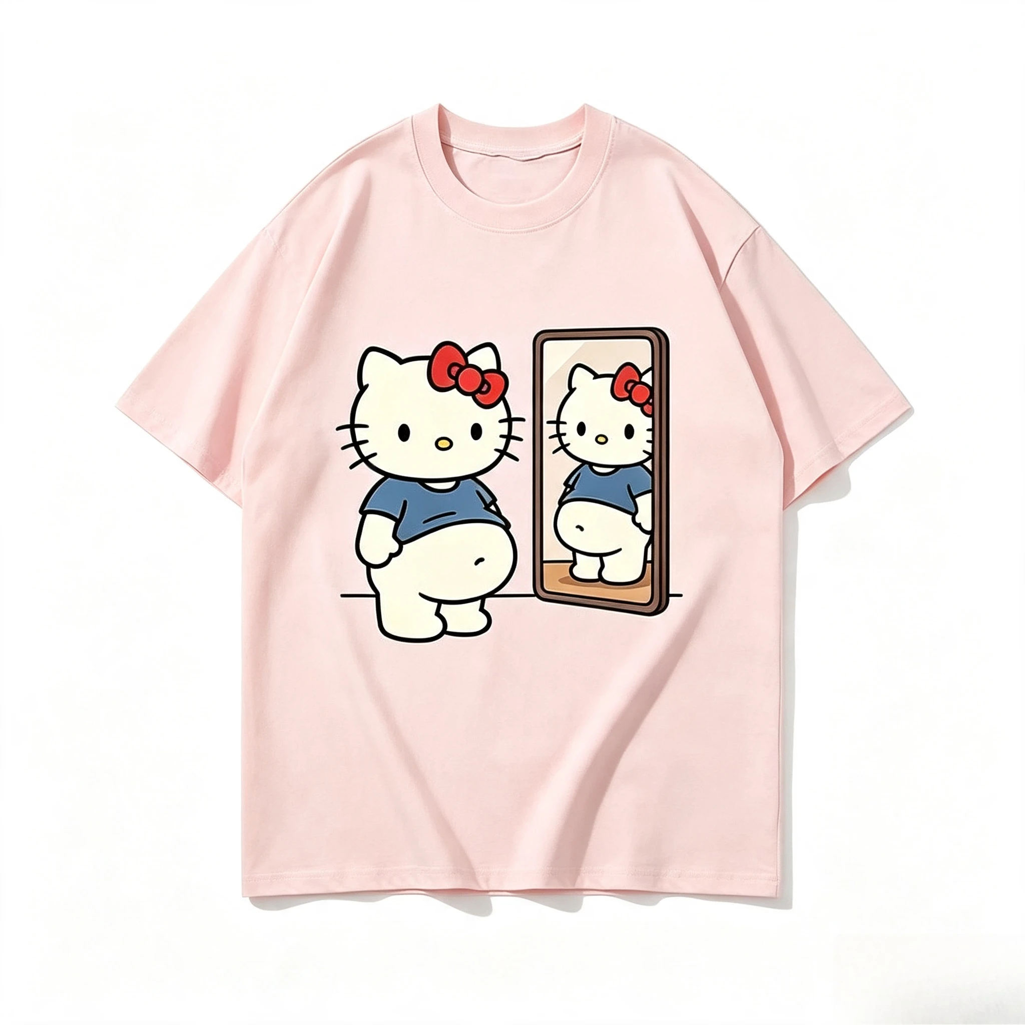 2026 Summer Kawaii  Mirror Print Oversized T-shirt Women Y2K Streetwear Harajuku Casual Short Sleeve Tee Tops Kids
