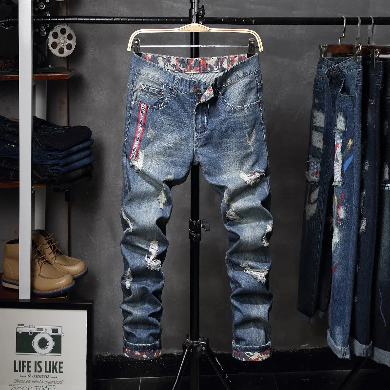 

Trendy Personality Ripped Jeans Men, Vintage Versatile Long Pants, Fashionable Jeans