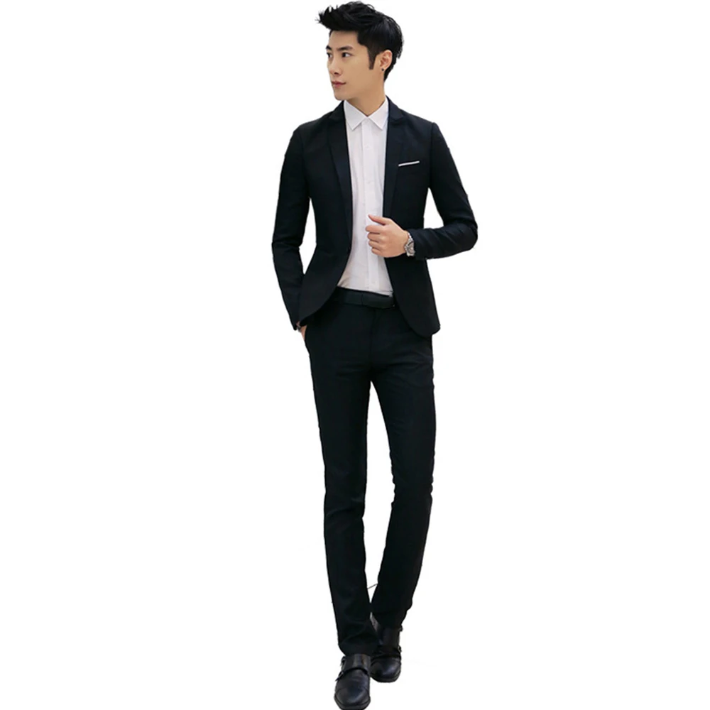 Mens Formal Blazer Jacket Coat Pants Outfit Slim Business Suit Tuxedos Party Wedding Best Man Costumes Solid Button Coat Trouser