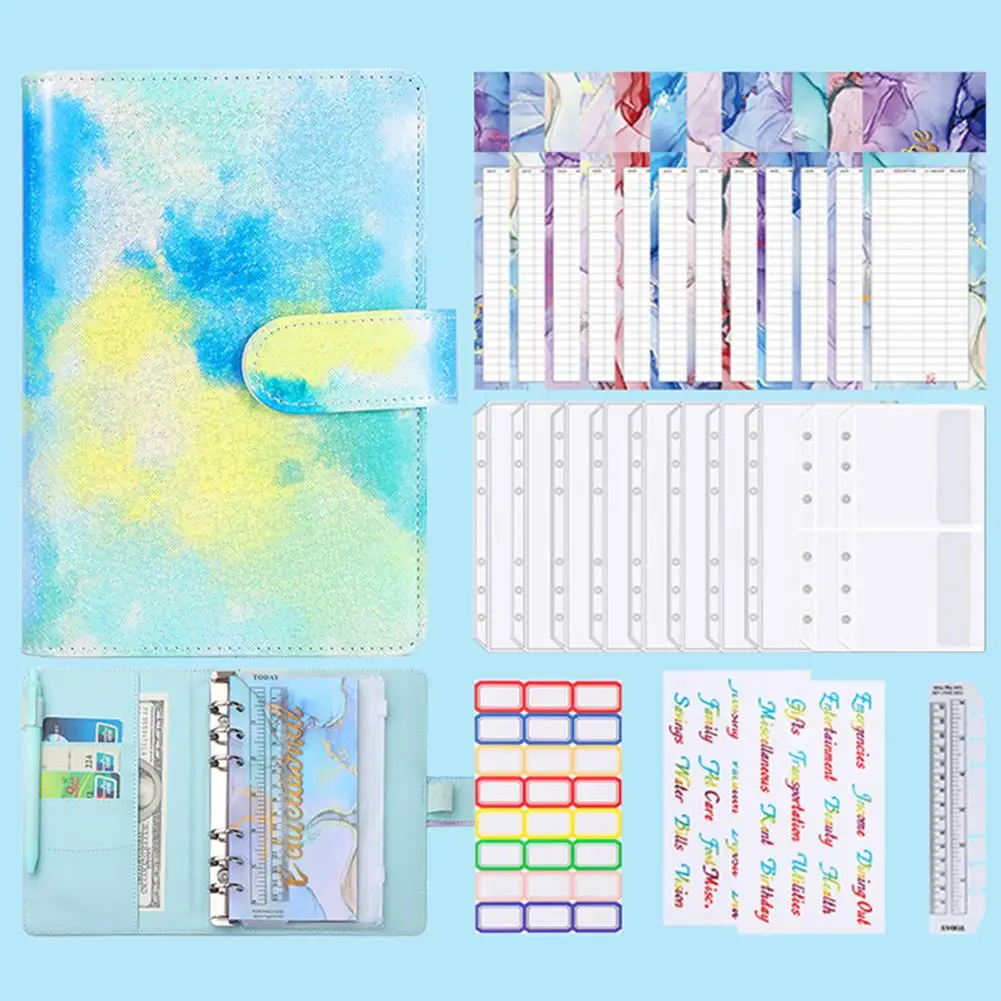 Great Multifunctional Stationery A6 Faux Leather Marble Colorful Budget Planner Notebook Binder Office Supplies