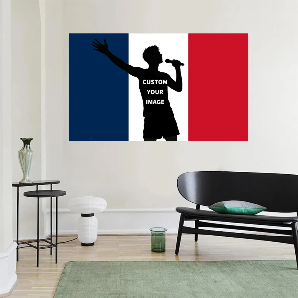 1 cartel plano 2D personalizado con bandera francesa/francés, decoración de pancarta con bandera nacional de Francia con imagen personalizable, poliéster