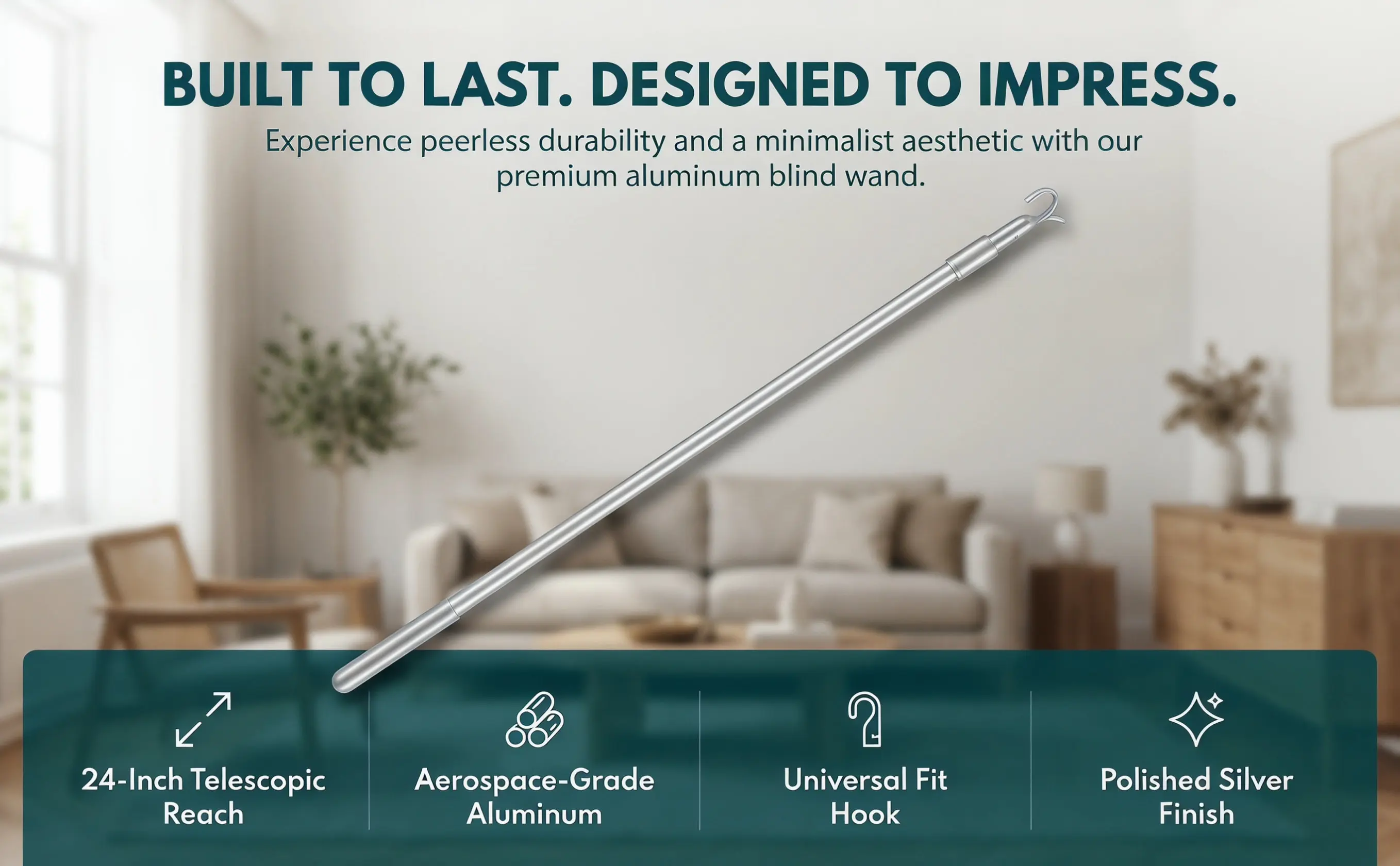 Aluminum Alloy Telescopic Blind Wand for Vertical Blinds Replacement Lightweight Sturdy Tilt Rod Curtain Opener Blinds Accessory