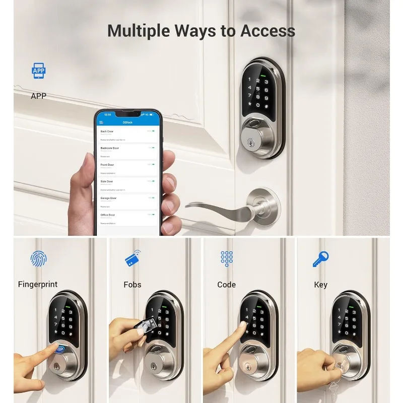 Fingerprint Door Lock, 7-in-1 Keyless Entry Door Lock with App Control, Electronic Touchscreen Keypad