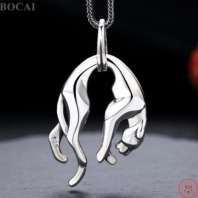 

BOCAI NEW S925 Silver Hip-Hop Style Personality Creative Leopard Head Domineering Man Pendant Trendy Punk Rock Jewelry