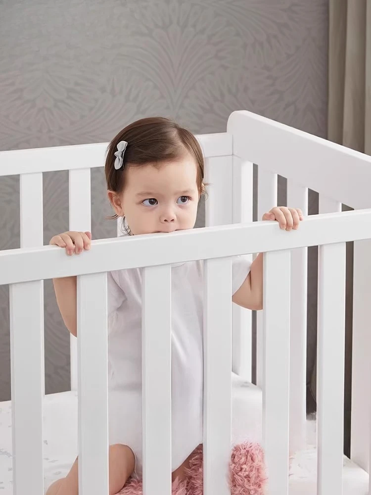 All solid wood newborn crib, multi-functional crib, splicing queen bed adjustable Habao guardrail bed