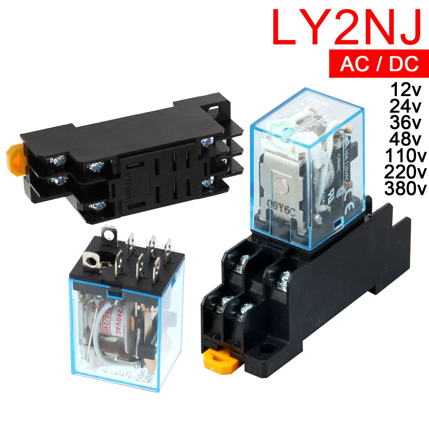 1Set  LY2NJ HH62P DC12V 24V 36V 48V 110V 220 240V 380V AC 10A 8PIN Coil Power Relay DPDT HHC68A-2Z With Socket Base