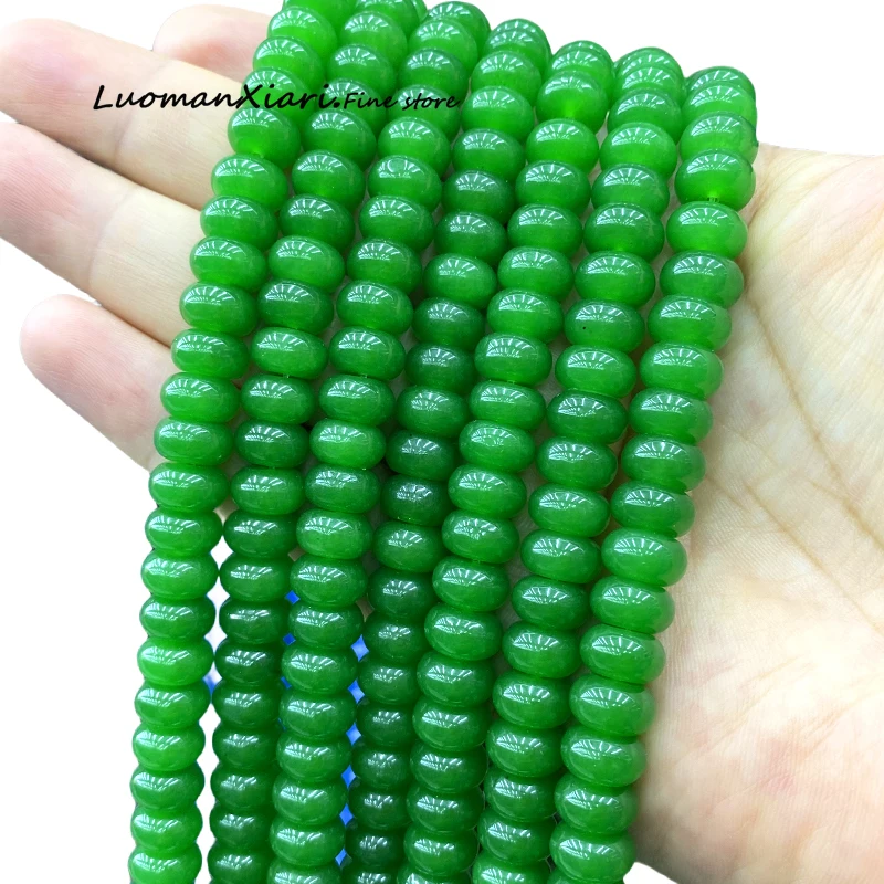 6x10MM Rondelle Natural Stone Green Jasper Color Chalcedony Loose Spacer Beads for Jewelry Making DIY Bracelet Accessories