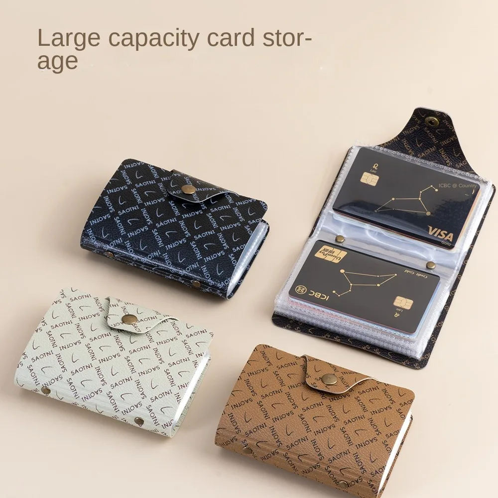 Exquisite PU Leather PU Leather Card Holder 20 Card Slots Black White Brown Card Storage Bag Lightweight Thin Card Case Unisex