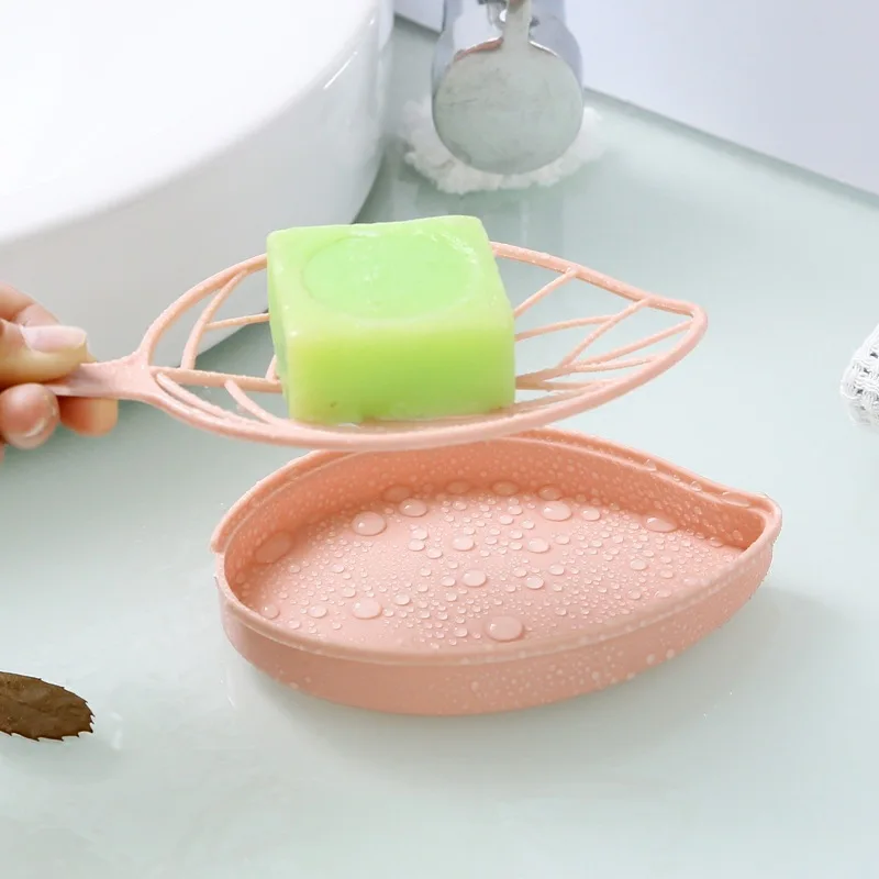 3 Colors Leaf Shape Soap Holder Non Slip Soap Box Toilet Shower Tray Draining Rack Bathroom Gadgets Soap Dish Soap Tray Holder