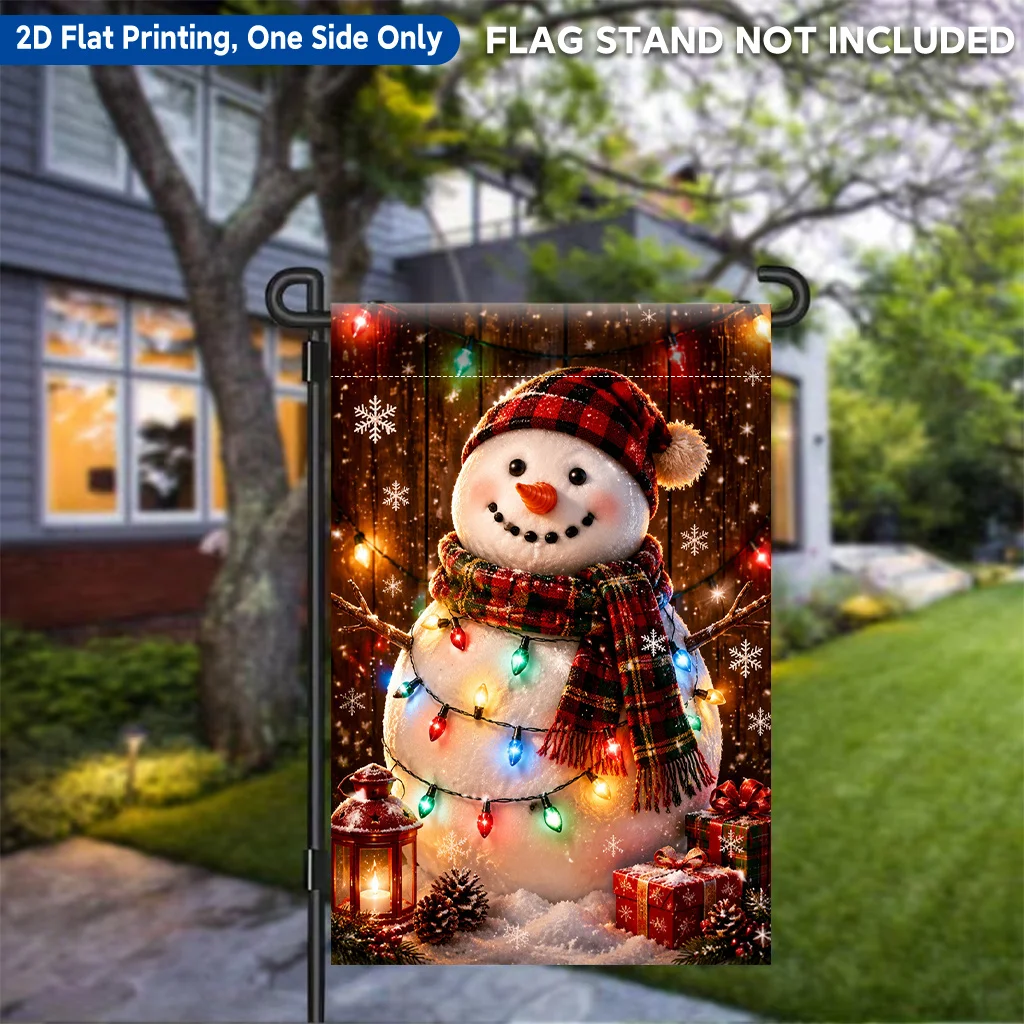 2D Flat Garden Flag 1 Piece, Yeti Scarf Lights Christmas Joy Single-sided Printed Garden Flag Suitable For Outdoor Home and Yard Holiday Decoration, Valentine's Day, Mother's Day, Easter, Christmas, Thanksgiving, Halloween, Flagpole Not Included