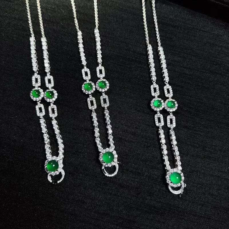 

колье, полностью инкрустированное бриллиантами, натуральный высококачественный зеленый халцедон, модный новый дизайн