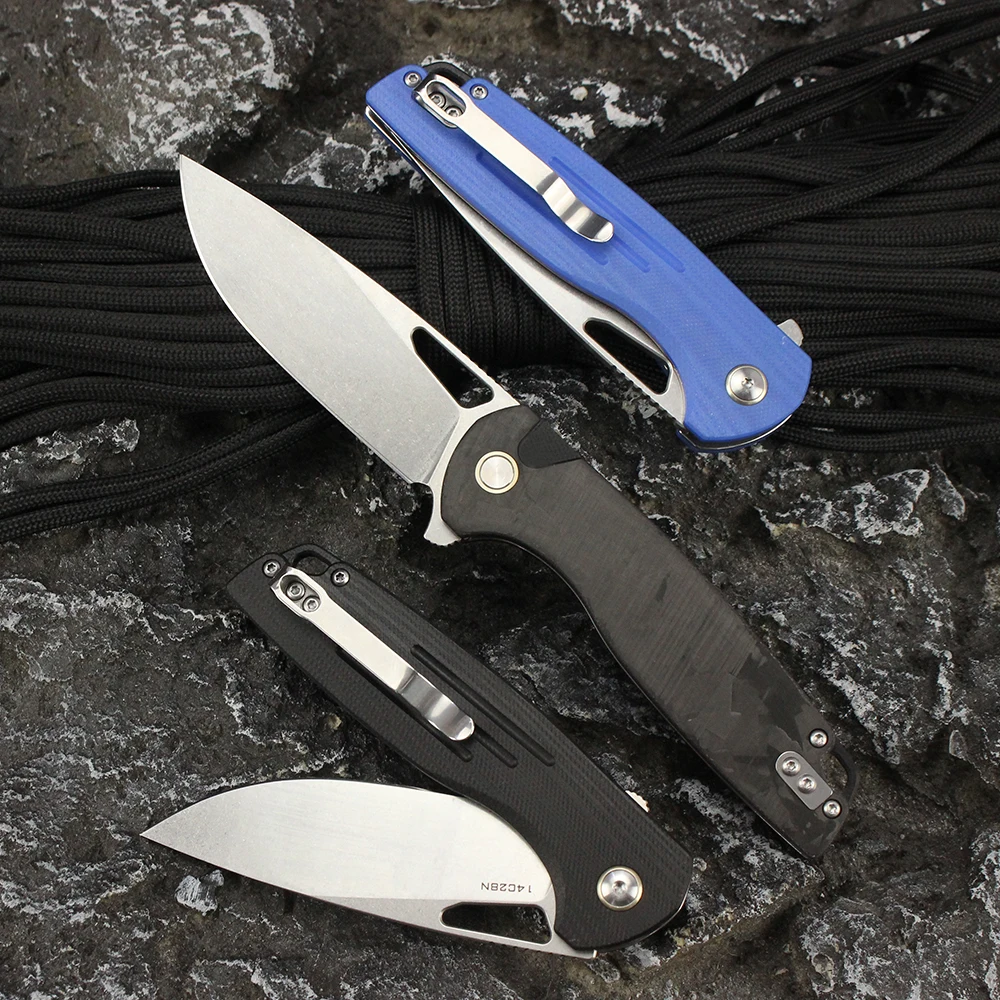 Tunafire 0045-1 Klappmesser 14C28N Stahl G10/Carbonfasergriff Taktisches Jagdmilitärmesser Outdoor EDC Taschenmesser