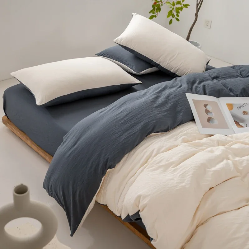 Bedding Set Washed Cotton Bed Linen Sets 이불커버세트 Soft Bedclothes Double Side Design Duvet Cover Pillowcase with Bedsheet