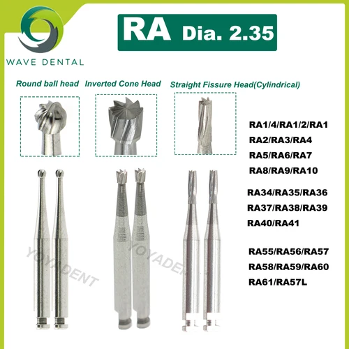 Fresa Dental WAVE, fresas de carburo de tungsteno, bola redonda/cono invertido/cabeza recta Fissu RA 2,35mm para pieza de mano de baja velocidad, 5 unids/pack