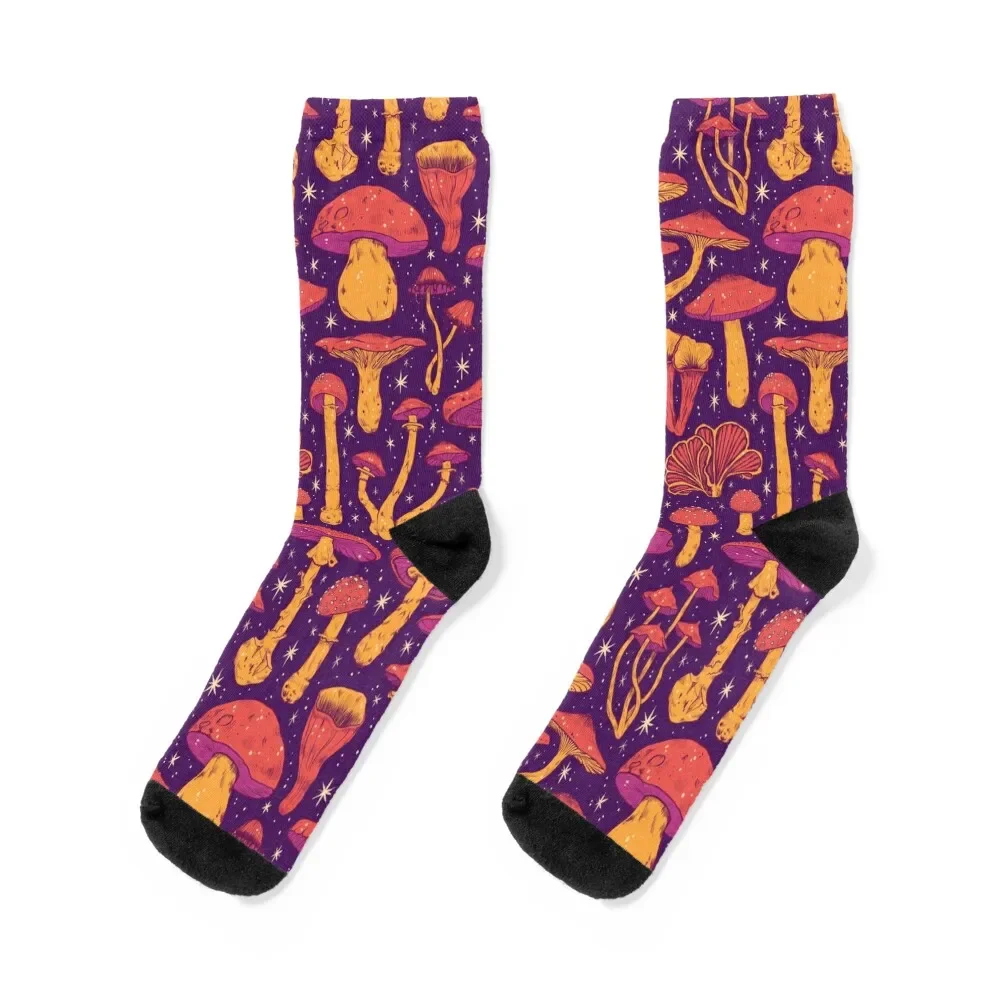 

Deadly Mushrooms Orange on Purple Socks halloween Stockings Socks Man Women's