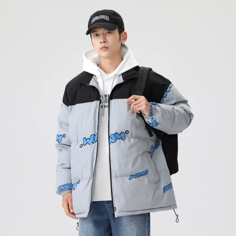 Inverno quente parka jaqueta homem japonês harajuku impressão solto puffer para baixo jaquetas casal streetwear moda causal grosso casacos