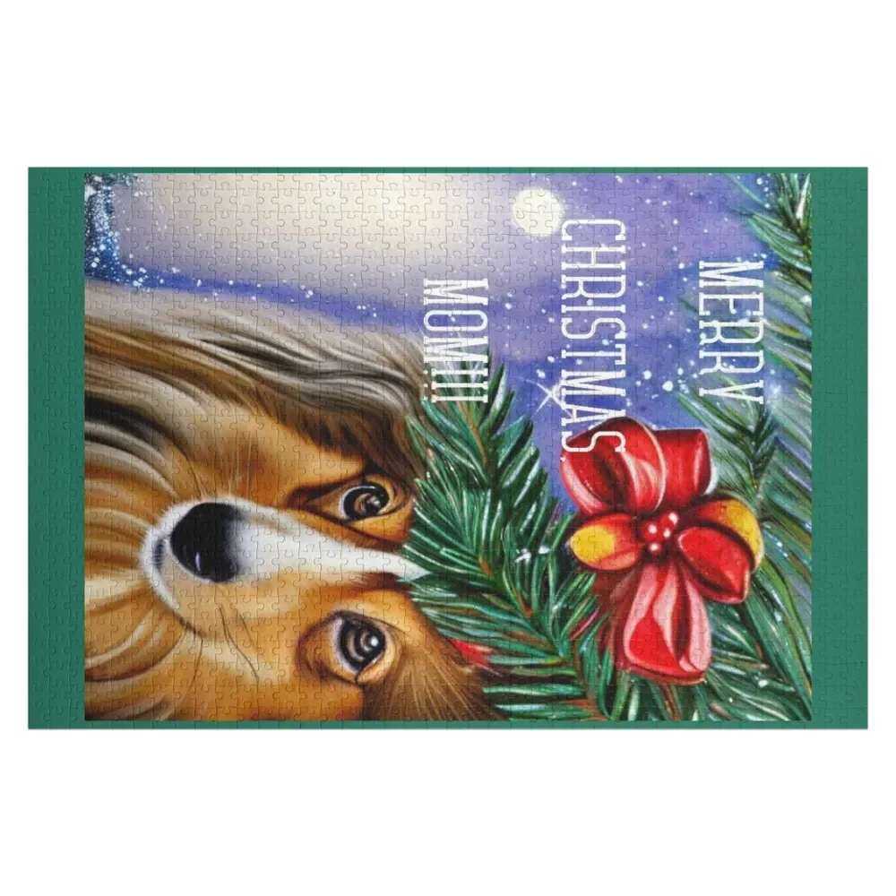 Shetland Sheepdog Christmas Greetings for Sheltie Moms Jigsaw Puzzle Personalized Child Gift Personalised Name Puzzle