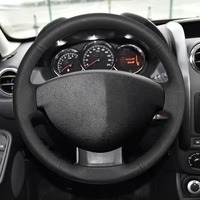 For Dacia Renault Duster 2010-2016 Dokker Lodgy 2012-2016 Logan Sandero 2013-2017  Car Black Car Steering Wheel Leather Cover