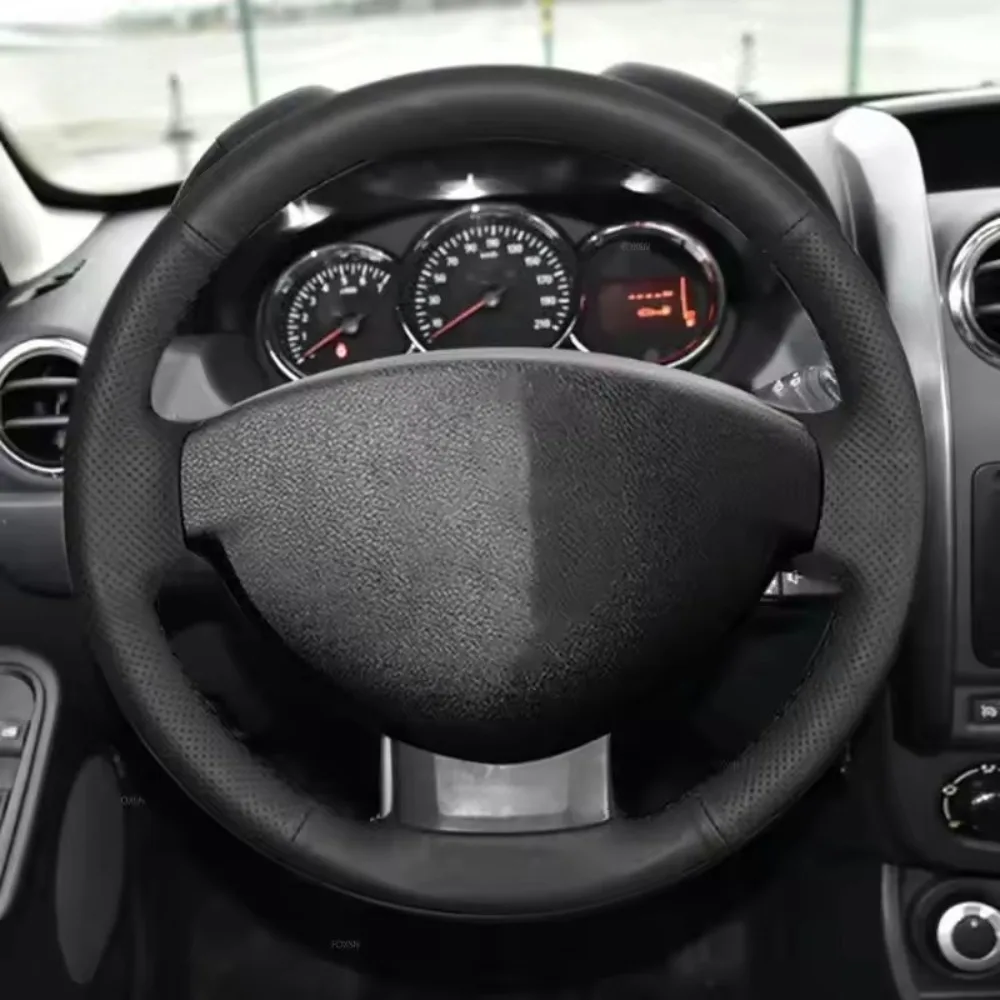 For Dacia Renault Duster 2010-2016 Dokker Lodgy 2012-2016 Logan Sandero 2013-2017  Car Black Car Steering Wheel Leather Cover