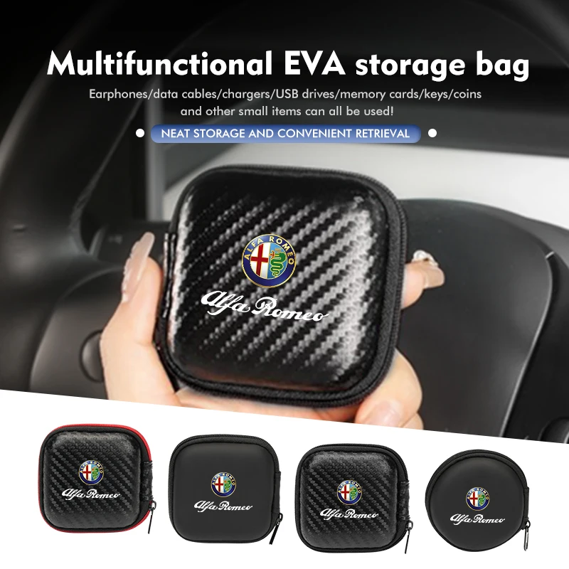 Para auriculares Alfa Romeo Cable de datos almacenamiento cargador portátil caja con cremallera GT Stelvio F1 Brera Volante Tonale Gloria Disco