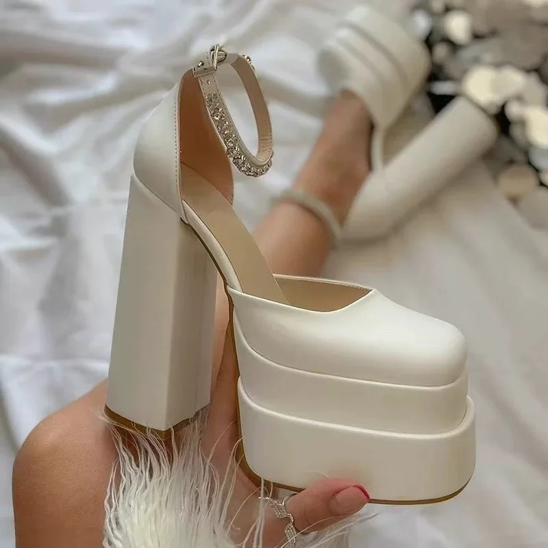 Super-high Heel Platform Women\'s Block Heel Rhinestones Lolita Shoes Wedding Party Luxury Elegant High Quality Fashion Designer