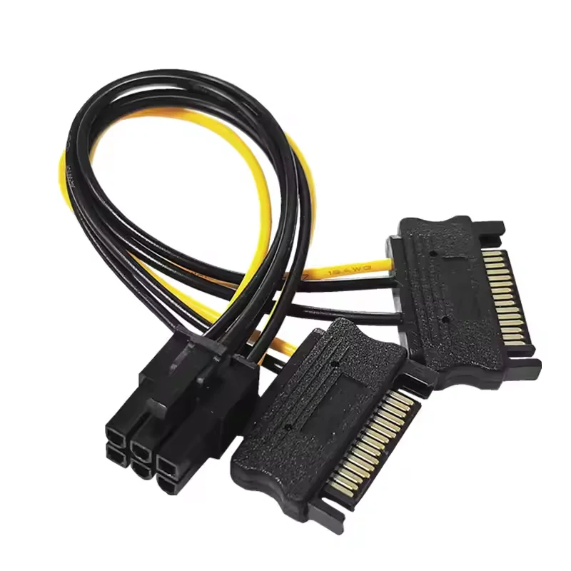 Dual 15Pin SATA Male to 6pin PCI-E PCI Express Graphics Video Display Card Dual SATA to 6pin Power Cable powered by