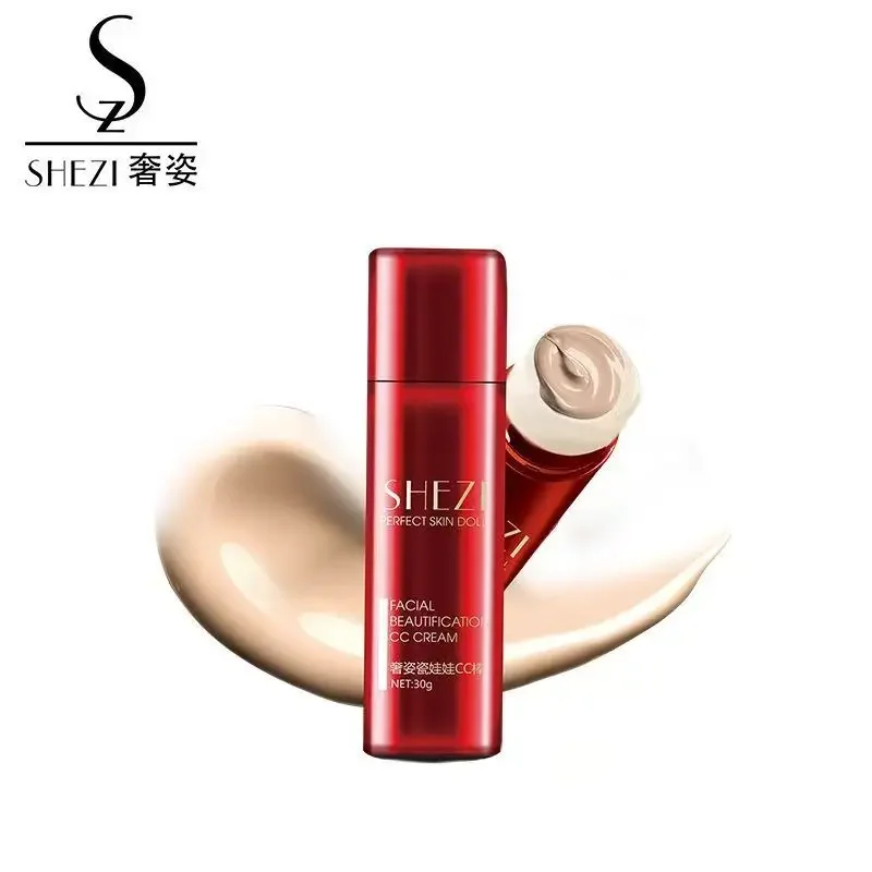 30 ml SHEZI CC Cream en E6 Concealer Brush set Perfect Skin Doll Gezichtsverfraaiing CC Cream F1 F2 F3 F4 Base Make-up Kwasten