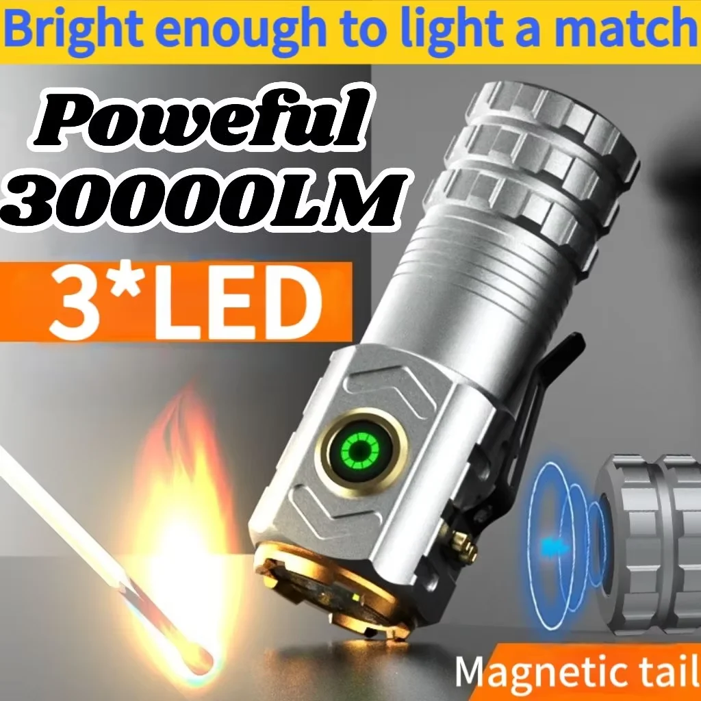 2026 Mini rechargeable LED flashlight camping light tactical torch with strong magnetic tail, suitable for adventure and camping