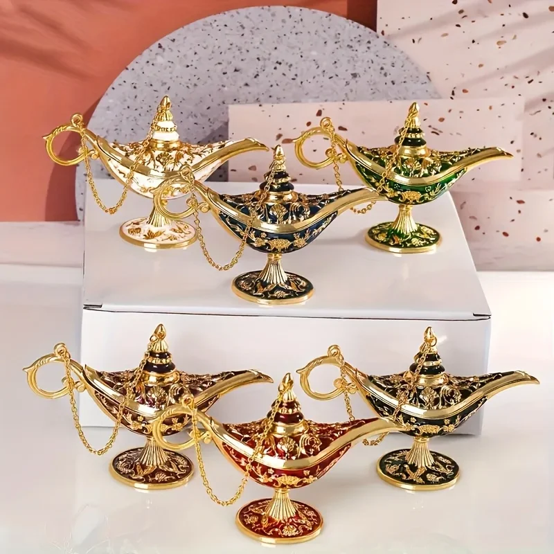 6pcs Vintage Mini Aladdin Lamp Statues Palace Banquet Decoration Ornament Metal Wishing Lamp Home Living Room Party Decorations