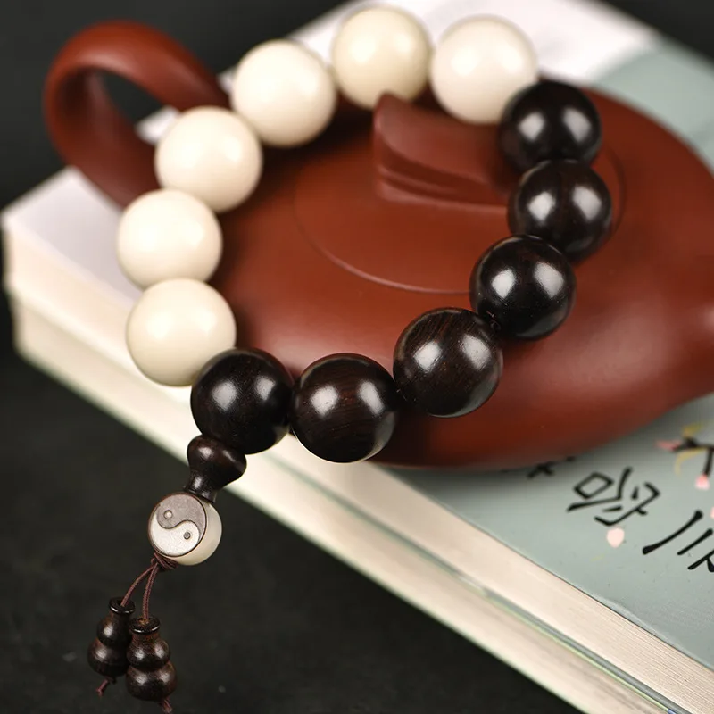 

Натуральный черный сандал, белый нефрит, бодхи, восемь триграммных бусин, тай-чи, круглый браслет из бисера, стиль пары, ювелирные изделия для культурных игр