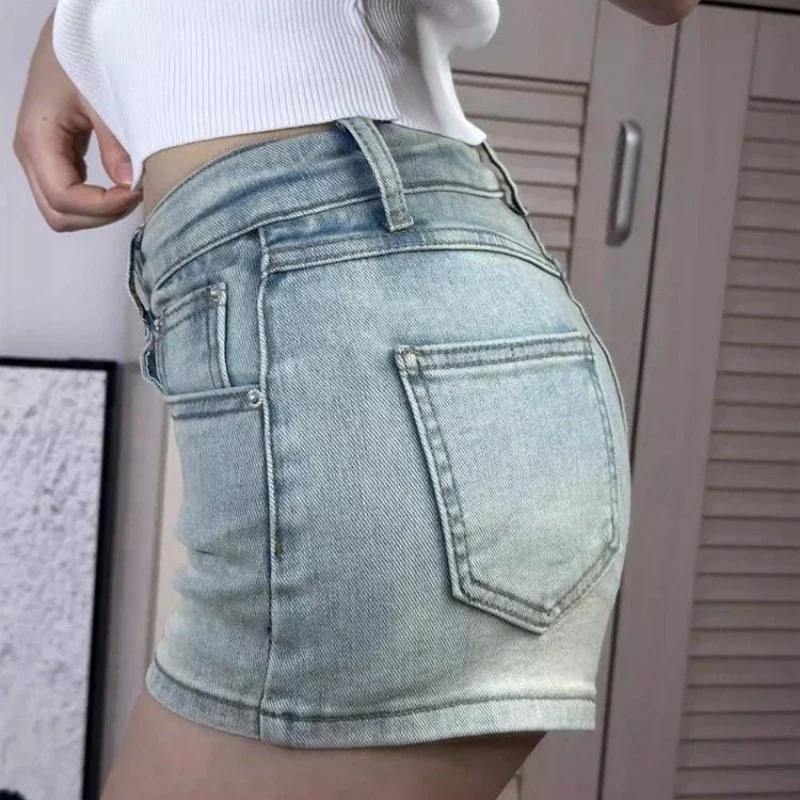 Pantalones cortos de mezclilla para mujer con bolsillo en la cintura Micro Mini pantalones vaqueros cortos mujer verano estilo coreano XL cómodos trajes de moda Harajuku