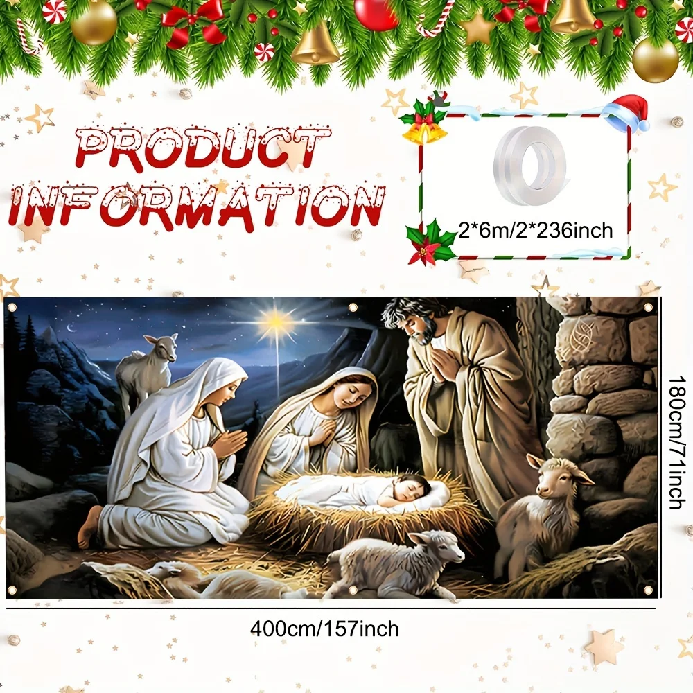 مشهد ميلاد كبير ولافتة جراج صلاة مريم العذراء - ألياف بوليستر متينة، مناسبة لتزيين عيد الميلاد #4